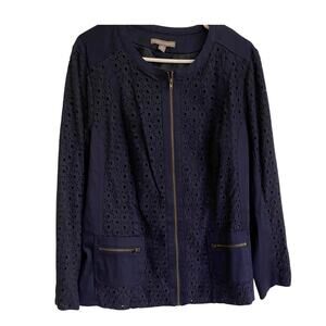 Jessica London Navy Eyelet Jacket with Zipper Size 18W Work Professional